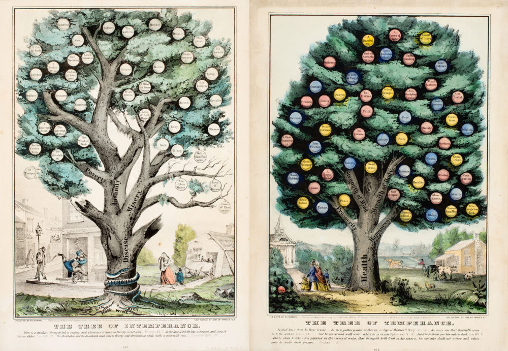 N. Currier, “Tree of Temperance” and “Tree of Intemperance,” 1849, via American Antiquarian Society.